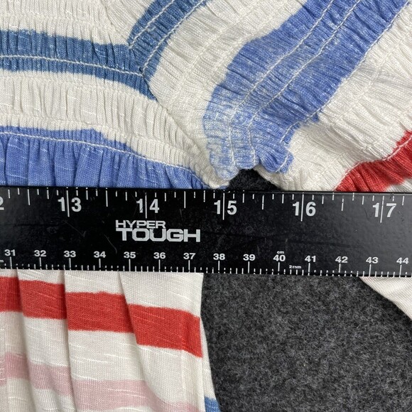 Anthropologie Meadow Rue Smoked Peasant Top Striped White Blue Red SZ XS EUC - Picture 5 of 8